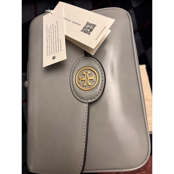 Tory Burch Women’s Robinson Spazzolato Leather Shoulder Bag Light Granite New - Picture 6 of 7